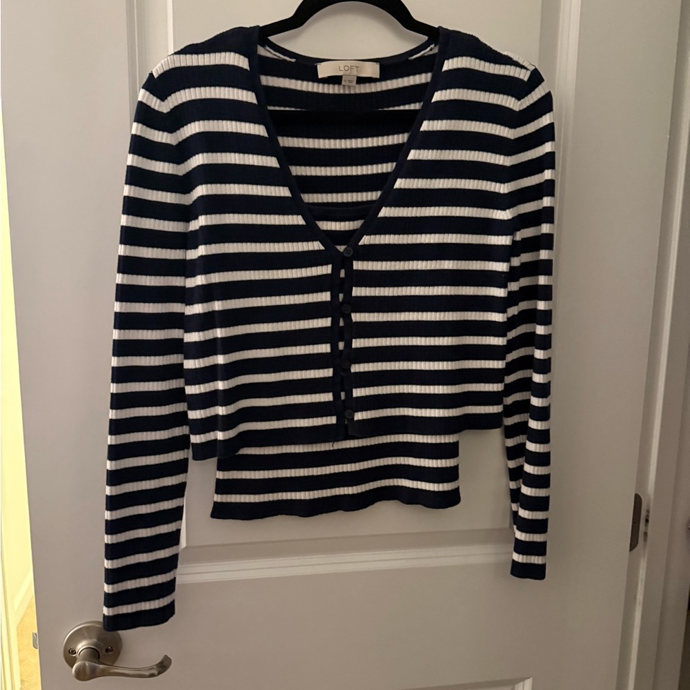Striped Navy and White Cardigan Set